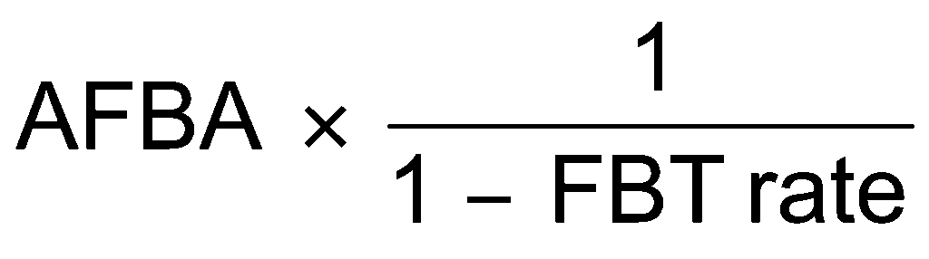Formula: AFBA multiplied by 1 over 1 minus the FBT rate