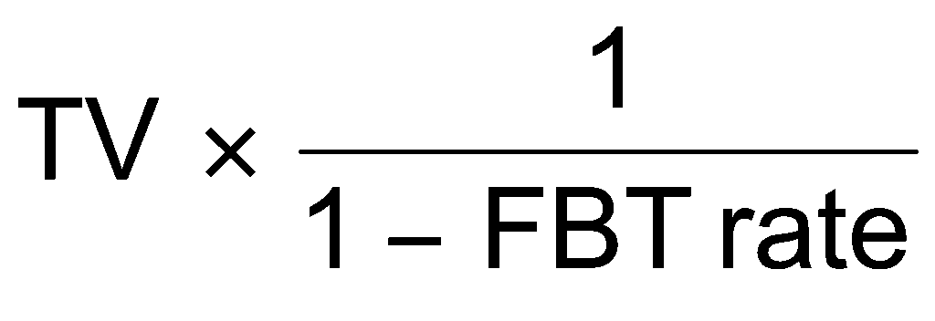 Formula: TV multiplied by 1 over 1 minus the FBT rate